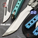 The ONE Balisong Orca Butterfly Knife Clone Channel Construction Sharp Trainer D2 Pinless - BUSHINGS Live Dull Practice Safe Knives