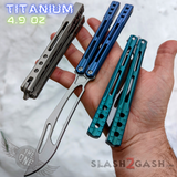 The ONE Channel Balisong Orca TITANIUM Butterfly Knife D2 - (clone) BUSHINGS Grey Blue Teal Trainer Practice Safe