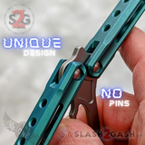 The ONE Channel Balisong Orca TITANIUM Butterfly Knife D2 - (clone) BUSHINGS Teal Training Practice