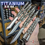 The ONE Titanium Butterfly Knife with BUSHINGS 440C Channel Balisong - Satin 42 43 47 Plain with Spring Latch