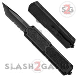 Titan OTF Automatic Knife Black Handle Dual Action Switchblade Knives - Tanto Serrated TAIWAN upgraded