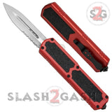 Titan OTF Dual Action Red Automatic Knife Satin Dagger Serrated
