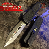 Titan OTF Automatic Knife Black Dual Action Satin Dagger Plain - Taiwan