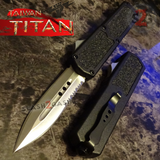 Titan OTF Automatic Knife Black Handle Dual Action Switchblade Knives - Dagger Serrated TAIWAN upgraded