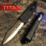 Titan OTF Automatic Knife Black Handle Dual Action Switchblade Knives - Dagger Serrated TAIWAN upgraded