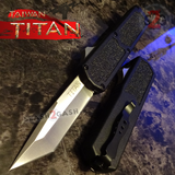 Titan OTF Dual Action Black Automatic Knife Tanto Satin Plain