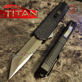 Titan OTF Automatic Knife Black Handle Dual Action Switchblade Knives - Tanto Plain TAIWAN upgraded