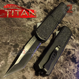 Black Titan OTF Switchblade Dual Action Automatic Knife Tanto Serrated - Taiwan UPGRADED