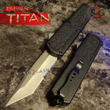 Titan OTF Automatic Knife Black Handle Dual Action Switchblade Knives - Tanto Serrated TAIWAN upgraded