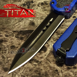 Taiwan Titan OTF D/A Blue Automatic Knife Switchblade w/ Black Double Edge - upgraded Dual Action out-the-front knives