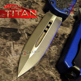 Taiwan Titan OTF D/A Blue Automatic Knife Switchblade w/ Silver Double Edge - upgraded Dual Action out-the-front knives