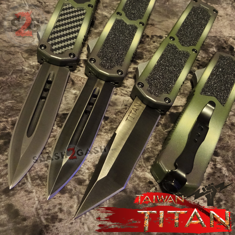 Taiwan Titan OTF D/A Automatic Knife Camouflage Switchblade - upgraded Dual Action out-the-front knives slash 2 gash