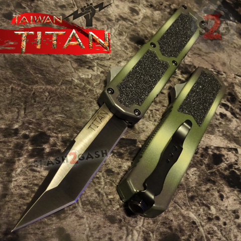 Camouflage Titan OTF Knife Camo D/A Auto Switchblade - Black Tanto Plain UPGRADED