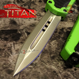 Taiwan Titan OTF D/A Green Automatic Knife Carbon Fiber Switchblade w/ Silver Double Edge - upgraded Dual Action out-the-front knives