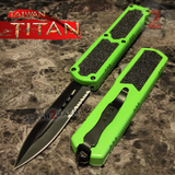 Taiwan Titan OTF D/A Green Automatic Knife Switchblade w/ Black Double Edge Serrated - upgraded Dual Action out-the-front knives