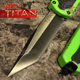 Taiwan Titan OTF D/A Green Automatic Knife Switchblade w/ Black Tanto - upgraded Dual Action out-the-front knives