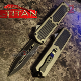 Taiwan Titan OTF D/A Grey Automatic Knife Carbon Fiber Switchblade Gray w/ Black Dagger - upgraded Dual Action out-the-front knives