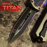 Taiwan Titan OTF D/A Grey Automatic Knife Carbon Fiber Switchblade Gray w/ Black Dagger - upgraded Dual Action out-the-front knives