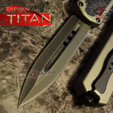 Titan OTF Automatic Knife Grey Dual Action Black Tactical Plain Double Edge Dagger - Upgraded Taiwan Switchblade