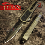 Titan OTF Automatic Knife Grey Dual Action Black Tactical Plain Double Edge Dagger - Upgraded Taiwan Switchblade