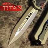 Titan OTF Automatic Knife Grey Dual Action Satin Plain Double Edge Dagger - Upgraded Taiwan Switchblade