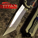 Taiwan Titan OTF D/A Grey Automatic Knife Switchblade Gray w/ Silver Tanto Serrated - upgraded Dual Action out-the-front knives