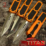 Taiwan Titan OTF D/A Orange Automatic Knife Switchblade - upgraded Dual Action out-the-front knives slash 2 gash