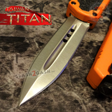 Taiwan Titan OTF D/A Orange Automatic Knife Switchblade w/ Silver Double Edge - upgraded Dual Action out-the-front knives