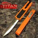 Taiwan Titan OTF D/A Orange Automatic Knife Switchblade w/ Silver Double Edge - upgraded Dual Action out-the-front knives