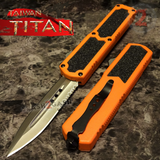 Taiwan Titan OTF D/A Orange Automatic Knife Switchblade w/ Silver Double Edge Combo - upgraded Dual Action out-the-front knives