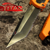 Taiwan Titan OTF D/A Orange Automatic Knife Switchblade w/ Black Tanto Serrated - upgraded Dual Action out-the-front knives