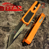 Taiwan Titan OTF D/A Orange Automatic Knife Switchblade w/ Black Tanto Serrated - upgraded Dual Action out-the-front knives