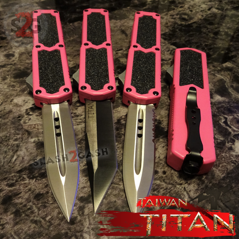 Taiwan Titan OTF D/A Pink Automatic Knife Switchblade - upgraded Dual Action out-the-front knives slash 2 gash