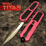 Taiwan Titan OTF D/A Pink Automatic Knife Switchblade w/ Silver Double Edge - upgraded Dual Action out-the-front knives