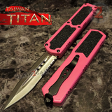 Taiwan Titan OTF D/A Pink Automatic Knife Switchblade w/ Silver Double Edge Combo - upgraded Dual Action out-the-front knives