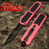 Taiwan Titan OTF D/A Pink Automatic Knife Switchblade w/ Black Tanto - upgraded Dual Action out-the-front knives