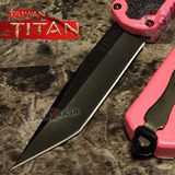 Taiwan Titan OTF D/A Pink Automatic Knife Switchblade w/ Black Tanto - upgraded Dual Action out-the-front knives