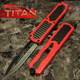 Taiwan Titan OTF D/A Red Automatic Knife Carbon Fiber Switchblade w/ Silver Double Edge - upgraded Dual Action out-the-front knives