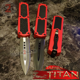 Taiwan Titan OTF D/A Red Automatic Knife Switchblade - upgraded Dual Action out-the-front knives slash 2 gash