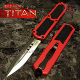 Taiwan Titan OTF D/A Red Automatic Knife Switchblade w/ Silver Double Edge - upgraded Dual Action out-the-front knives