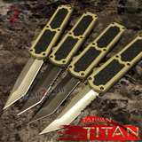 Taiwan Titan OTF D/A Desert Tan Automatic Knife Sand Switchblade - upgraded Dual Action out-the-front knives slash 2 gash