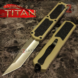 Taiwan Titan OTF D/A Desert Tan Automatic Knife Switchblade Sand w/ Silver Tanto - upgraded Dual Action out-the-front knives
