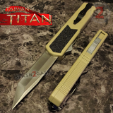 Taiwan Titan OTF D/A Desert Tan Automatic Knife Switchblade Sand w/ Silver Tanto - upgraded Dual Action out-the-front knives