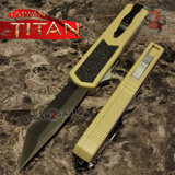 Taiwan Titan OTF D/A Desert Tan Automatic Knife Switchblade Sand w/ Black Tanto Serrated - upgraded Dual Action out-the-front knives