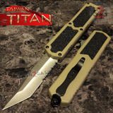 Taiwan Titan OTF D/A Desert Tan Automatic Knife Switchblade Sand w/ Silver Tanto Serrated - upgraded Dual Action out-the-front knives