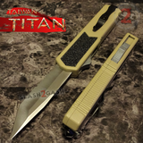 Taiwan Titan OTF D/A Desert Tan Automatic Knife Switchblade Sand w/ Silver Tanto Serrated - upgraded Dual Action out-the-front knives