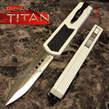 Taiwan Titan OTF D/A White Automatic Knife Switchblade w/ Silver Double Edge Serrated - upgraded Dual Action out-the-front knives
