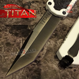 Taiwan Titan OTF D/A White Automatic Knife Switchblade w/ Black Tanto - upgraded Dual Action out-the-front knives
