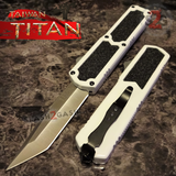 Taiwan Titan OTF D/A White Automatic Knife Switchblade w/ Silver Tanto - upgraded Dual Action out-the-front knives
