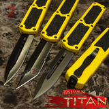 Taiwan Titan OTF D/A Yellow Automatic Knife Switchblade - upgraded Dual Action out-the-front knives slash 2 gash